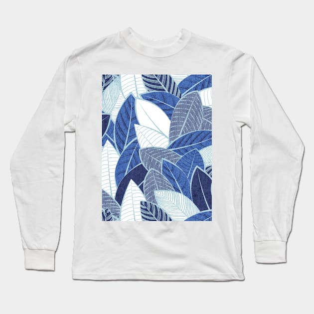 Leaf wall // pattern // navy royal and pale blue leaves pastel blue lines Long Sleeve T-Shirt by SelmaCardoso